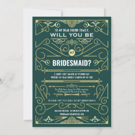 Art Deco zal jij mijn Bridesmaid Gold Green zijn Kaart