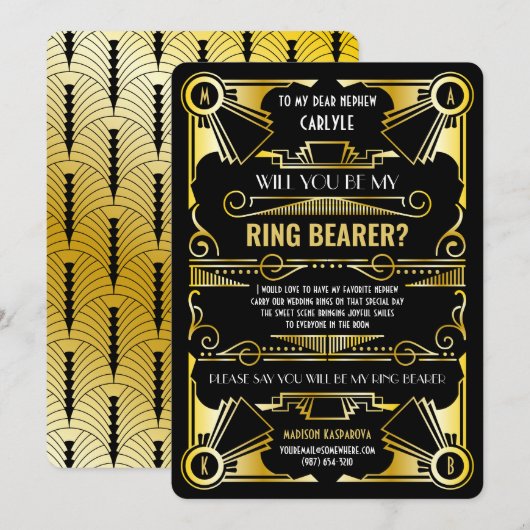 Art Deco zal jij mijn Ring Bearer Gold en Black zi Kaart (Voorkant / Achterkant)
