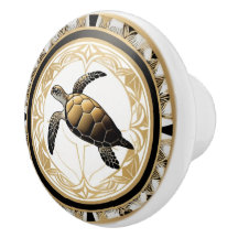 Art Deco Zee Schildpad Zwart Wit Goud Ocean Life