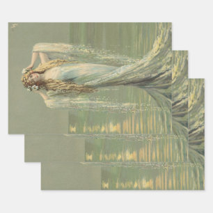 Art Deco Zeemeermin Art Nouveau Zeemeerminnen Vint Inpakpapier Vel