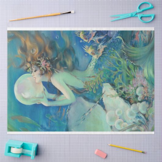 Art Deco Zeemeermin Holding Parel Decoupage Tissuepapier (Craft)