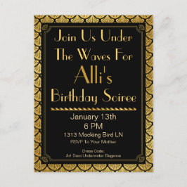 Art Deco Zeemeermin Schalen - Zwart & Goud Uitnodiging Briefkaart