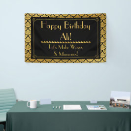 Art Deco Zeemeermin Schalen - Zwart & Goud Verjaar Spandoek