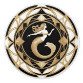 Art Deco Zeemeermin Zwart Wit Goud Keramische Knop (Voorkant)