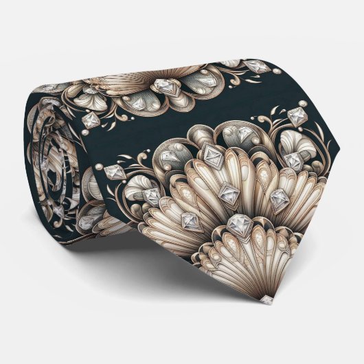 Art Deco Zeeschelp Neppe Diamant Nepzijde Stropdas (Opgerold)
