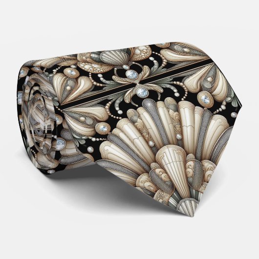 Art Deco Zeeschelp Neppe Diamant Nepzijde Stropdas (Opgerold)