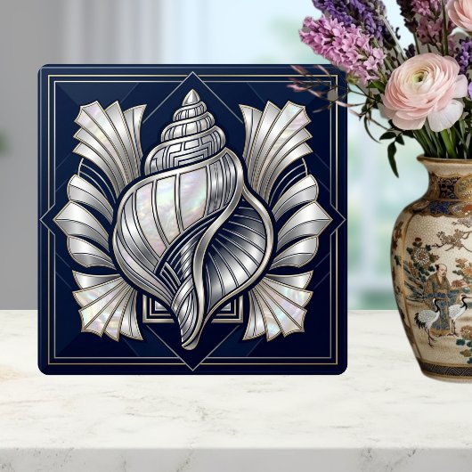 Art Deco Zeeschelp Zilver Moederparel Stijl Tegeltje