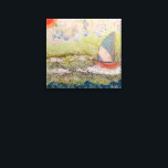 Art Deco Zeilboot Canvas Afdruk<br><div class="desc">Een prachtige zeilboot is dit "art deco" -ontwerp, gemaakt in gemengde media met porties als gevolg van een Gelli-Bord, en met de hand geschilderd met schokkerige oceaanwateren in verschillende kleuren, samen met de achtergrondlucht die is versierd met analoge kleuren, waardoor dit kunstwerk een leuk gespreksstuk is voor elke kamer in...</div>