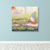 Art Deco Zeilboot Canvas Afdruk (Insitu (Houten vloer))