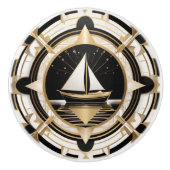 Art Deco zeilboot zwart wit en goud nautisch Keramische Knop (Voorkant)