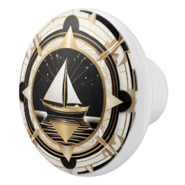 Art Deco zeilboot zwart wit en goud nautisch Keramische Knop