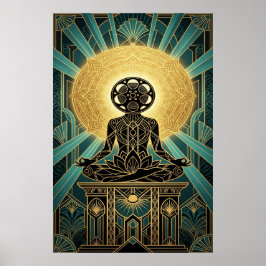 Art Deco Zen Film Meditatie Goud & Blauwgroen Poster