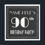 Art Deco zie 90th Birthday Party met aangepaste na Servet<br><div class="desc">Deze stijl van de jaren 20 tot en met 1930 inspireerde de negentigste verjaardagsfeestkrant napkin design heeft een aangepaste naam, een ingewikkelde kunstdeco die geïnspireerd is op nummer "90th", het bericht "BIRTHDAY PARTY!" en een multi-line grens. Het kenmerkt een zwart-gekleurde achtergrond door gebrek, maar het kan aan een verschillende kleur...</div>