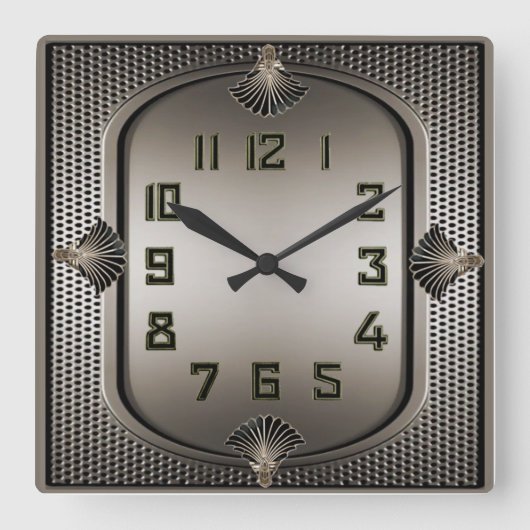 Art Deco Zilver Vierkante Klok (Voorkant)