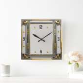 Art Deco Zilver Vierkante Klok (Huis)