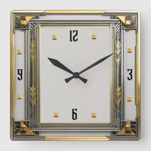 Art Deco Zilver Vierkante Klok (Voorkant)