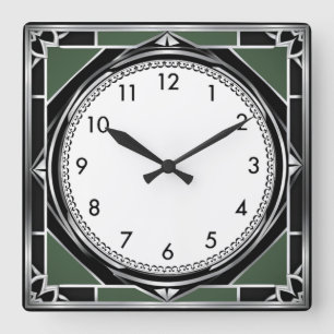 Art Deco Zilver Vierkante Klok