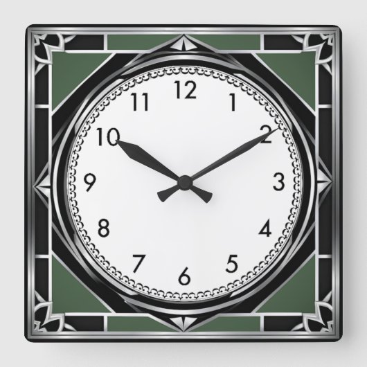 Art Deco Zilver Vierkante Klok (Voorkant)