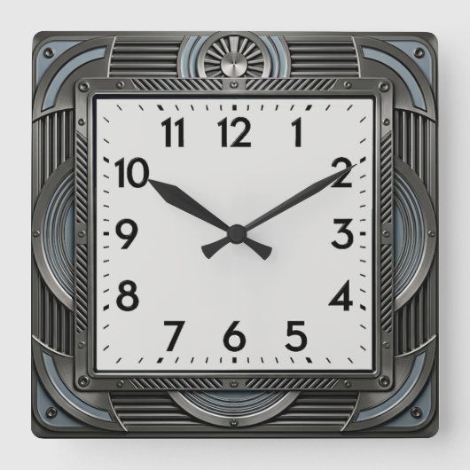 Art Deco Zilver Vierkante Klok (Voorkant)