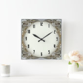 Art Deco Zilver Vierkante Klok (Huis)