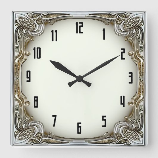 Art Deco Zilver Vierkante Klok (Voorkant)