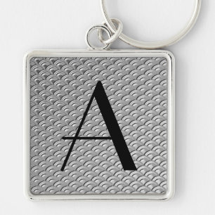 Art Deco zilveren golfpatroon met monogram Sleutelhanger