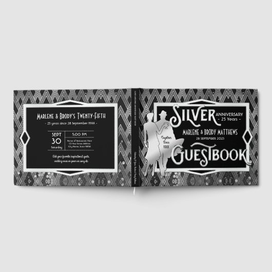 Art Deco Zilveren Huwelijksjubileum Great Gatsby Gastenboek (Volledig)