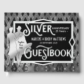 Art Deco Zilveren Huwelijksjubileum Great Gatsby Gastenboek (Voorkant)