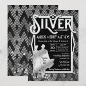 Art Deco Zilveren Huwelijksjubileum Great Gatsby Kaart (Voorkant / Achterkant)