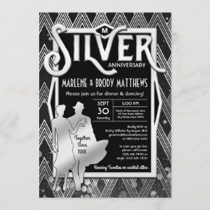 Art Deco Zilveren Huwelijksjubileum Great Gatsby Kaart