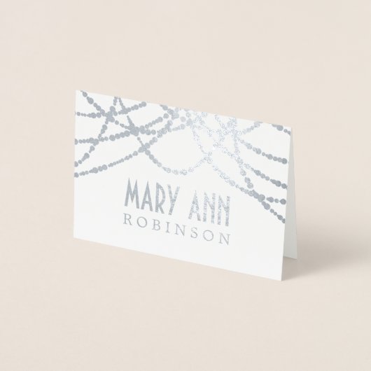 Art Deco Zitplaatsen Plaats Kaart Zilveren String  (Voorkant)