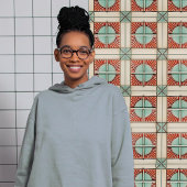 Art Deco Zon en Kruis in Koraal Blauwgroen Tegeltje