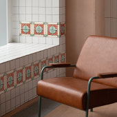 Art Deco Zon en Kruis in Koraal Blauwgroen Tegeltje