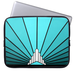 Art deco zon in aqua Electronics Bag Laptop Sleeve
