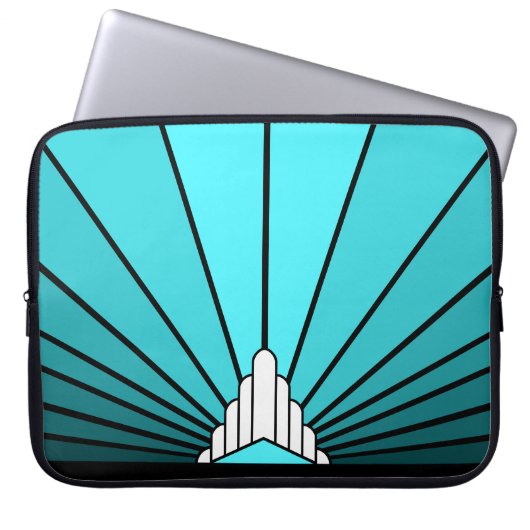 Art deco zon in aqua Electronics Bag Laptop Sleeve (Voorkant)