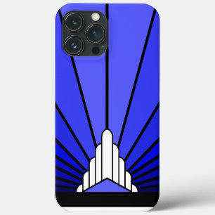 Art deco zon in blauw Case-Mate iPhone case
