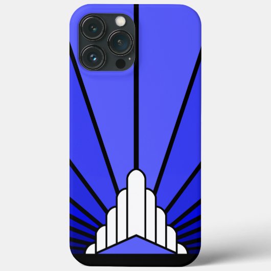 Art deco zon in blauw Case-Mate iPhone case (Achterkant)