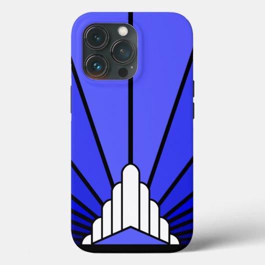 Art deco zon in blauw Case-Mate iPhone case (Achterkant)