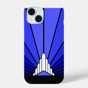 Art deco zon in blauw iPhone 15 case