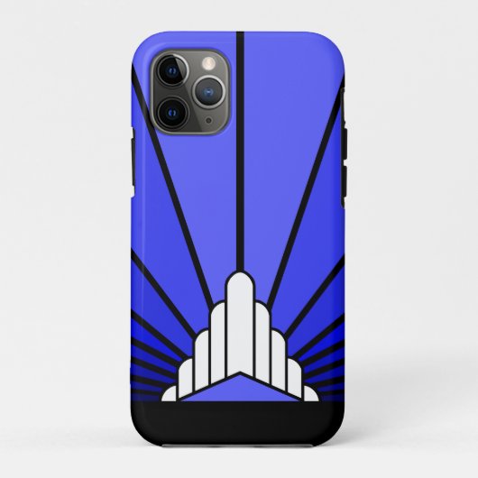 Art deco zon in blauw Case-Mate iPhone case (Achterkant)