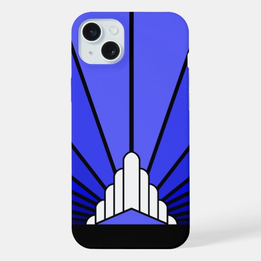 Art deco zon in blauw iPhone hoesje (Achterkant)