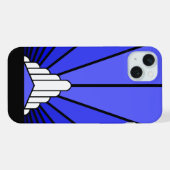 Art deco zon in blauw iPhone hoesje (Achterkant horizontaal)