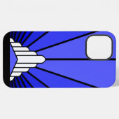 Art deco zon in blauw iPhone hoesje (Achterkant horizontaal)