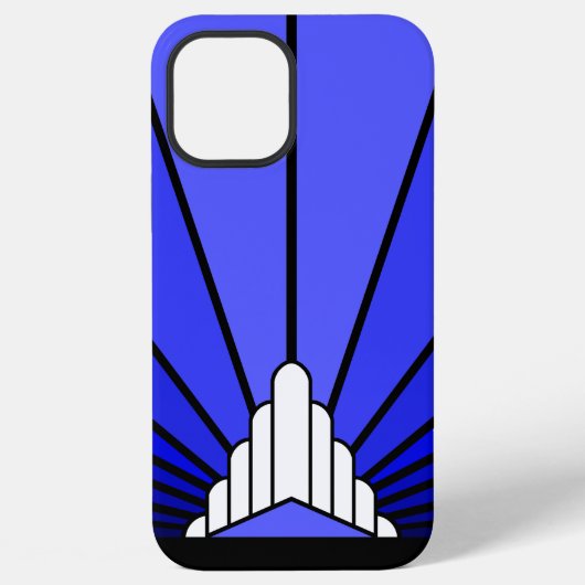 Art deco zon in blauw iPhone hoesje (Achterkant)
