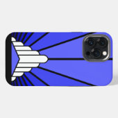 Art deco zon in blauw iPhone hoesje (Achterkant horizontaal)
