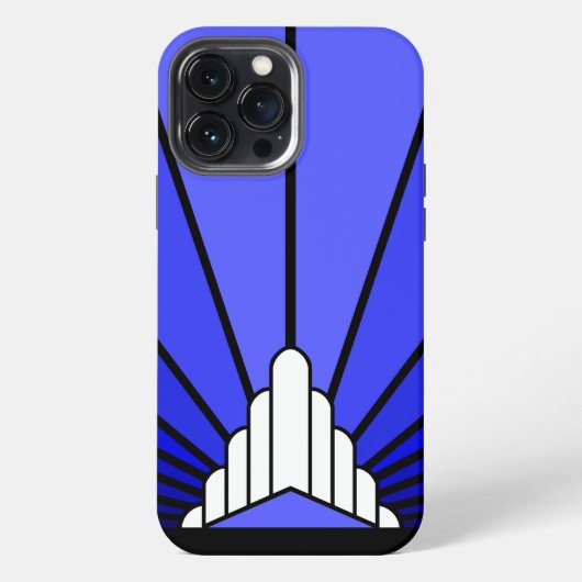 Art deco zon in blauw iPhone hoesje (Achterkant)