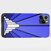 Art deco zon in blauw iPhone hoesje (Achterkant horizontaal)
