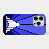 Art deco zon in blauw iPhone hoesje (Achterkant horizontaal)