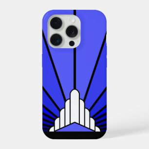 Art deco zon in blauw iPhone 15 pro case