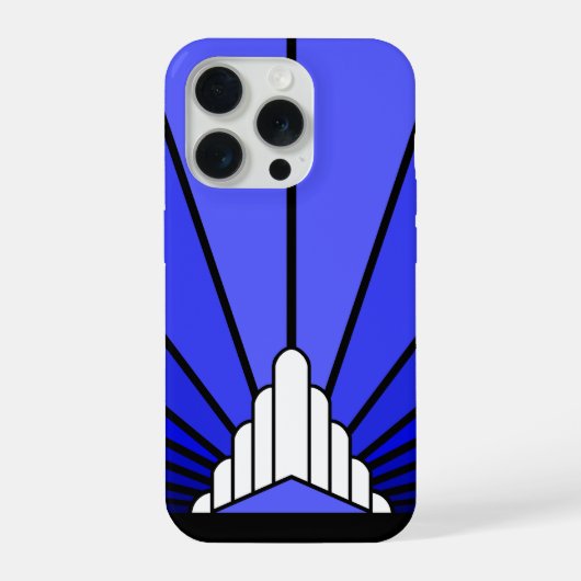 Art deco zon in blauw iPhone hoesje (Achterkant)